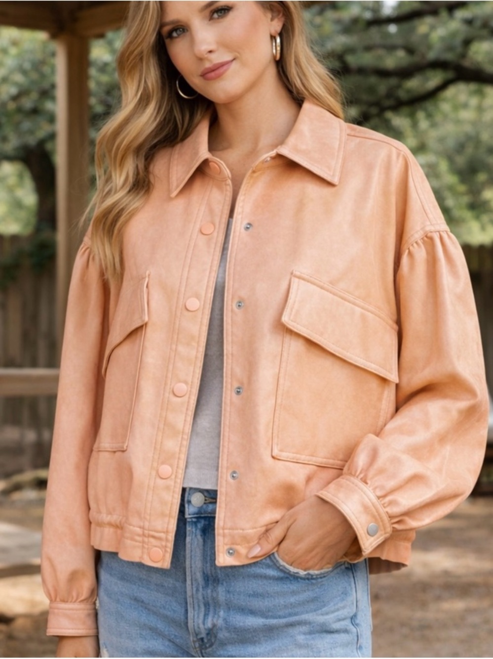 7 for All Mankind Peach Faux Leather Crop Bomber Jacket size SMALL NWT